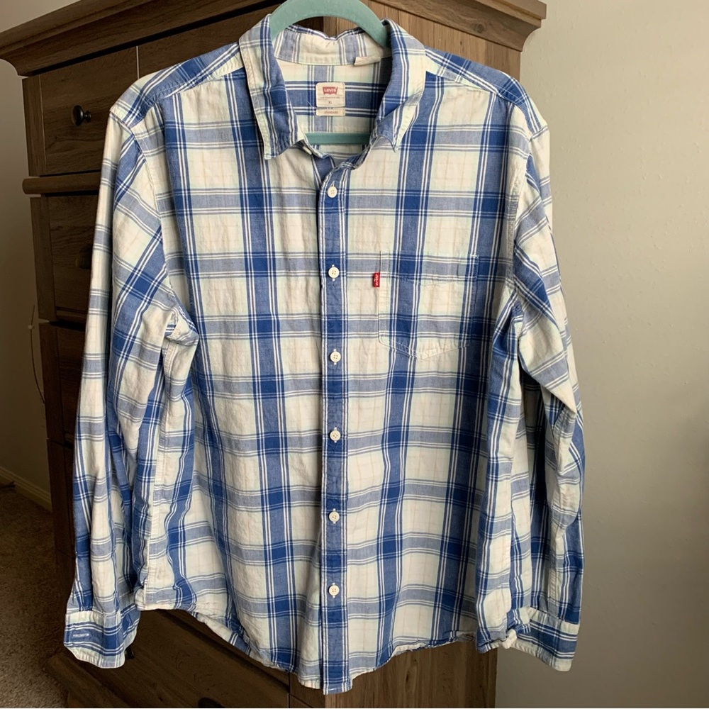 Levi’s Men's Classic 1 Pocket Standard-Fit Long Sleeve Shirt Plaid Hemp Size XL - Picture 4 of 7